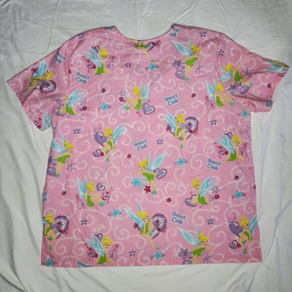 Disney Womens XL Sweet Tink Tinkerbell Scrub Top PInk - Picture 2 of 10